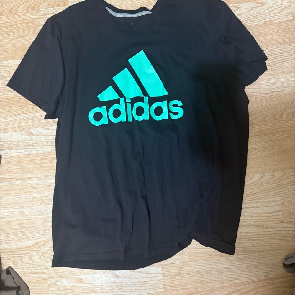 adidas Black Short-Sleeve Tee with Teal Logo